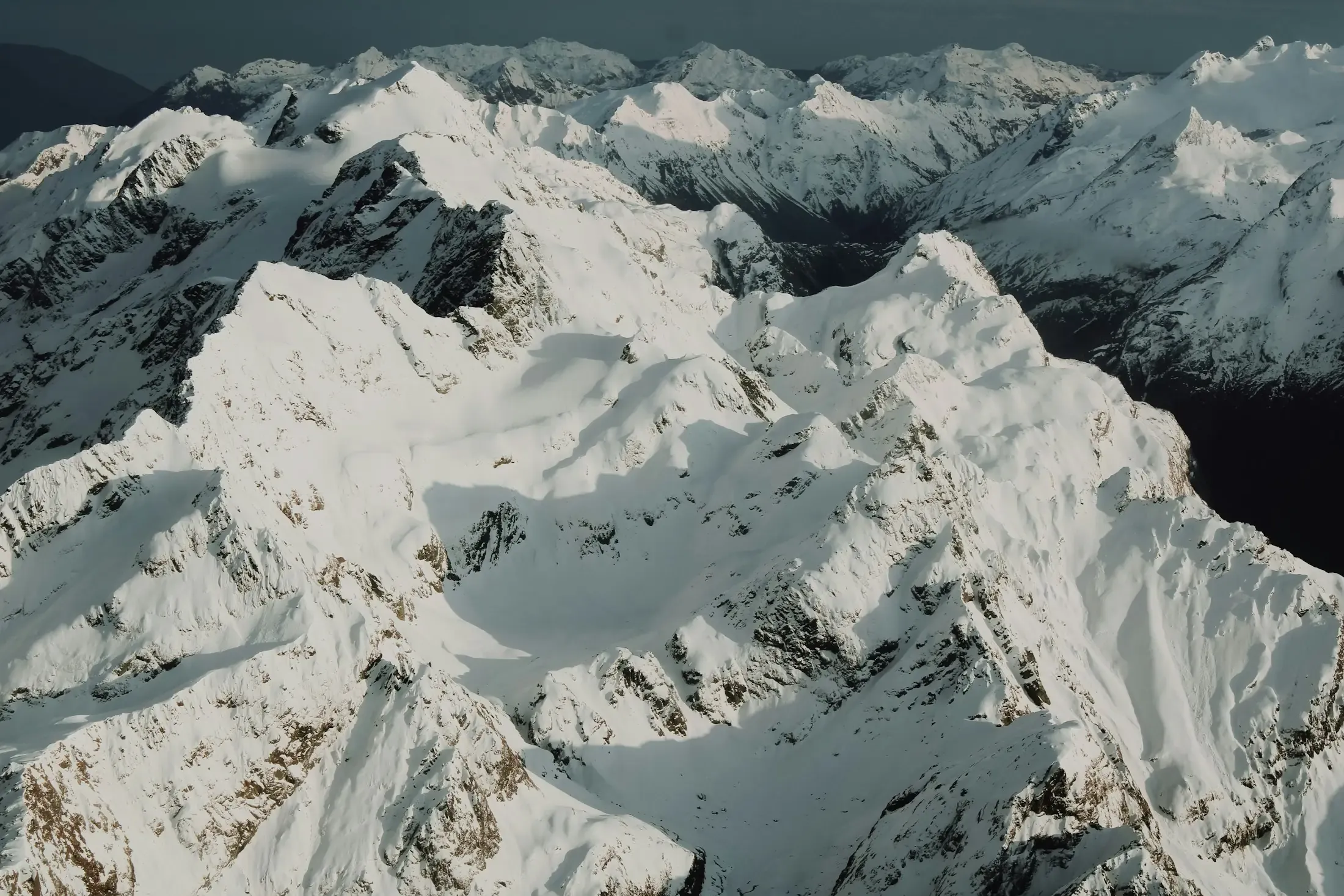 Snow-covered ridges of the Southern Alps, New Zealand