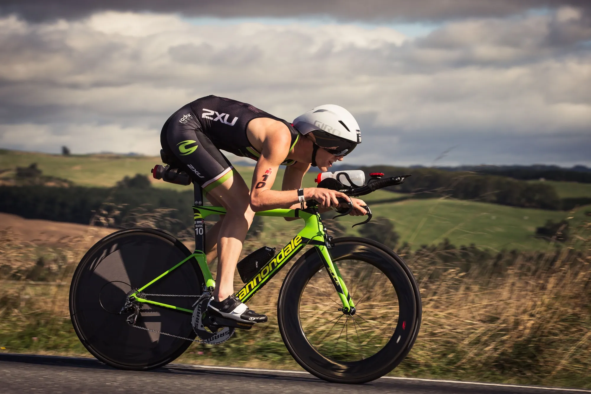 Mark Bowstead racing the bike leg at Ironman New Zealand in Taupo